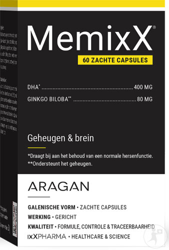 ixX Pharma MemixX Gedächtnis & Kognitive Funktionen Ginkgo Biloba & Omega-3 DHA 60 Kapseln