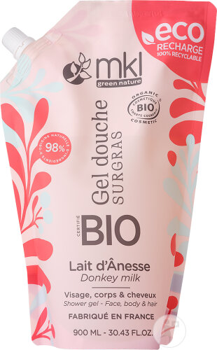 MKL Green Nature Rückfettendes Duschgel Eselsmilch Bio Öko Gesicht/Körper/Haare Nachfüllbeutel 900ml