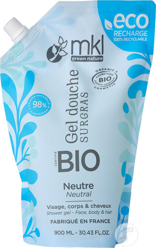 MKL Green Nature Rückfettendes Duschgel Neutral Bio Öko Gesicht/Körper/Haare Nachfüllbeutel 900ml