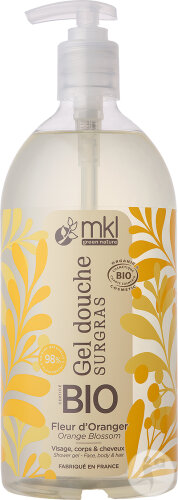 MKL Green Nature Rückfettendes Duschgel Orangenblüte Gesicht/Körper/Haare Bio Pumpflasche 1l
