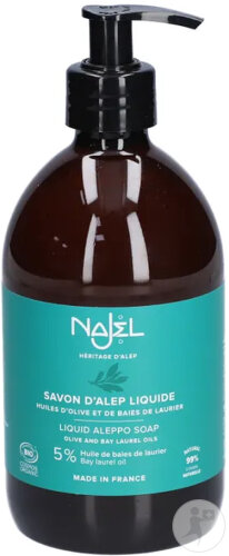 Najel Aleppo Flüssigseife Gesicht Und Körper Olivenöl Und Lorbeerbeerenöl 5% Bio Pumpflasche 500ml
