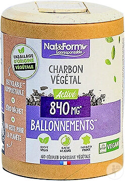 Nat&Form Aktivierte Pflanzliche Kohle 840mg Blähungen 120 Kapseln