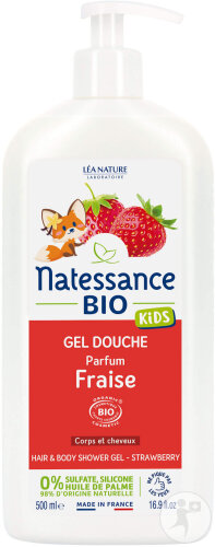 Natessance Bio Duschgel Für Körper Und Haar Kids Vanille-Erdbeere Pumpflakon 500ml