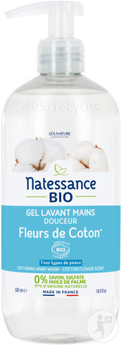 Natessance Zartes Waschgel Hände Baumwollblüte Bio Flakon 500ml