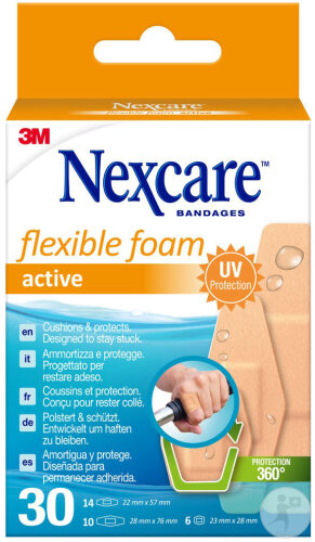 Nexcare Flexible Foam Active Pflaster 3 Größen Sortiment 30 Stück