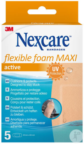 Nexcare Flexible Foam Maxi Active 50x101mm 5 Stück