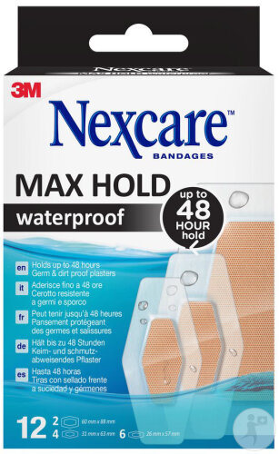 Nexcare Max Hold Wasserdicht 3 Größen Sortiment 12 Stück