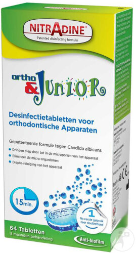 NitrAdine Ortho & Junior Desinfizierende Tabletten Für Herausnehmbare Zahnapparaturen 64 Tabletten