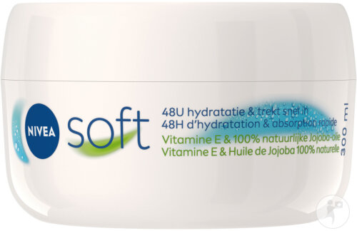 Nivea Soft Feuchtigkeitsspendende Pflegecreme Gesicht/Körper/Hände Tiegel 300ml