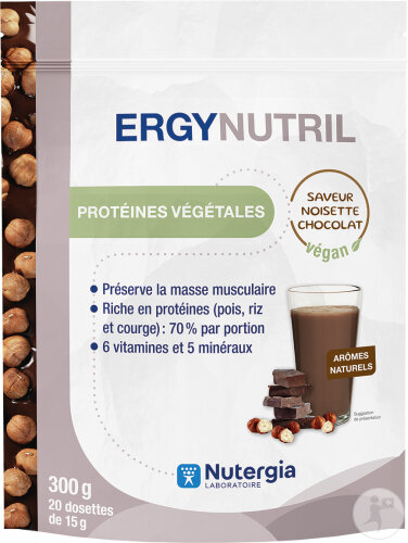 Nutergia Ergynutril Veganes Pflanzliches Protein Haselnuss-Schokolade 300g