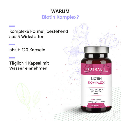 Nutralie Biotin-Komplex mit Vitamin D/E, Selen und Zink für Haare, Haut und Nägel – 120 Kapseln-3