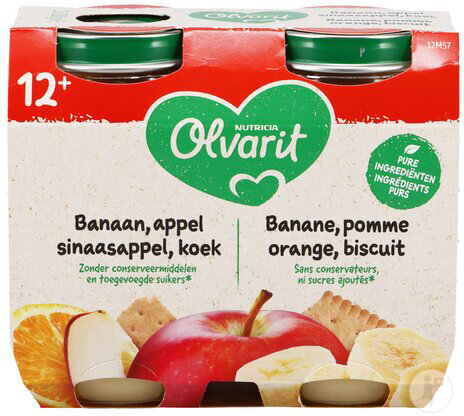 Olvarit Fruchtbrei Baby Ab 12 Monaten Banane Apfel Orange Keks 2x200g