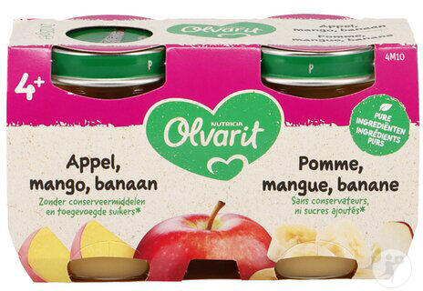 Olvarit Fruchtbrei 4+ Monate Apfel Mango Banane 2x125g
