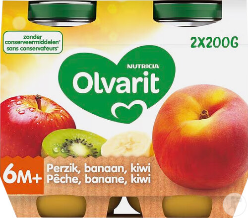 Olvarit Fruchtbrei 6+ Monate Pfirsich Banane Kiwi 2x200g