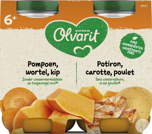 Olvarit Babynahrung Ab 6 Monaten Kürbis/Karotte/Huhn 2x200g