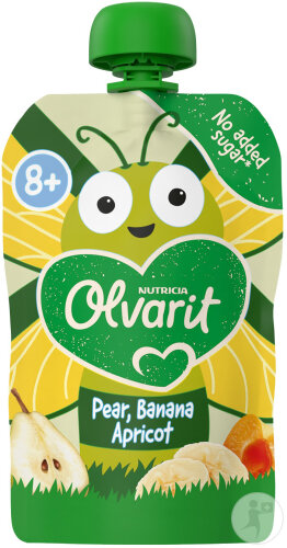 Olvarit Quetschbeutel Baby 8+ Monate Birne Banane Aprikose 100g