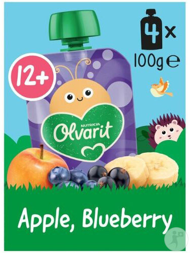 Olvarit Quetschbeutel Baby 12+ Monate Apfel Heidelbeere 4x100g