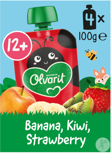 Olvarit Quetschbeutel Baby 12+ Monate Banane Kiwi Erdbeere 4x100g