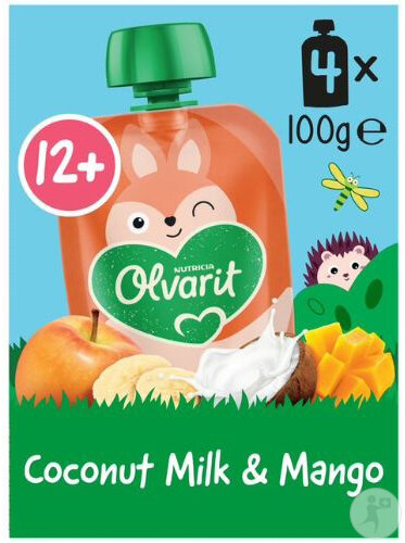 Olvarit Quetschbeutel Baby 12+ Monate Kokosnussmilch Mango 4x100g