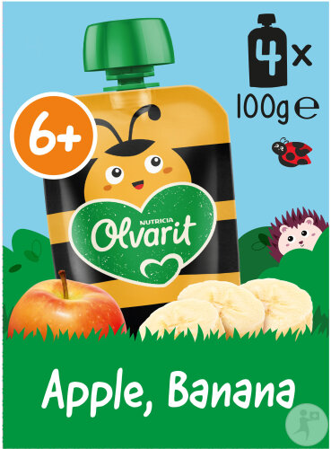 Olvarit Quetschbeutel Baby 6+ Monate Apfel Banane 4x100g