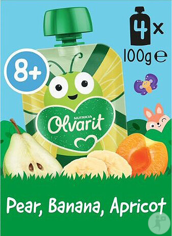 Olvarit Quetschbeutel Baby 8+ Monate Birne Banane Aprikose 4x100g