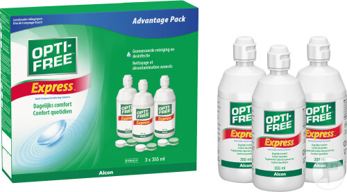 Opti-Free Express Polyvalente Desinfektionslösung 3x355ml + 3 Etuis