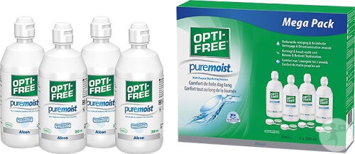 Opti-Free PureMoist Multifunktions-Desinfektionslösung Flaschen 4 x 300ml + Linsenhalter 4 Stück