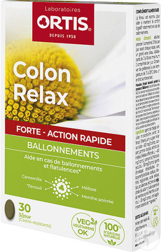 Ortis Colon Relax Forte-Schnell-Aktion Gelegentliche Blähungen 30 Tabletten