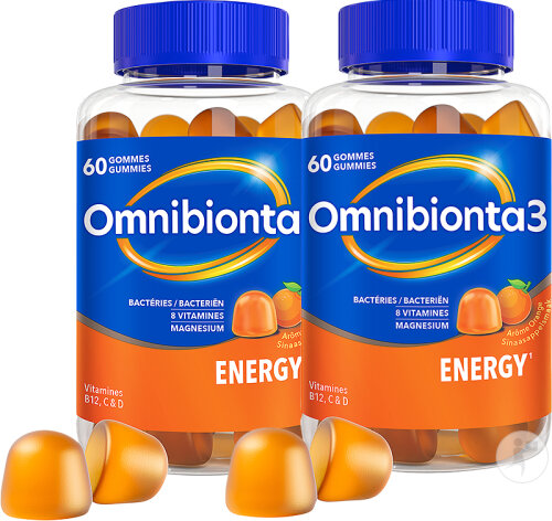 Pack Van 2 Omnibionta 3 Energy Radiergummis Multivitamine/Energie 60 Stück