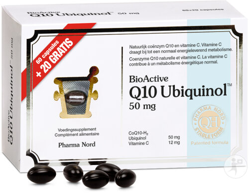 Pharma Nord BioActive Q10 50mg Ubiquinol Energie 60 + 20 Kapseln Gratis