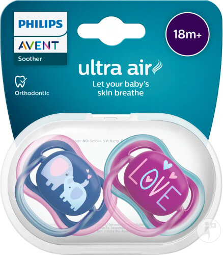 Philips Avent Beruhigungssauger +18 Monate Ultra Air Elephant/Text 2 Stück