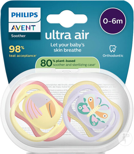 Philips Avent Schnuller +0m Air Schmetterling/Krabbe 2 Stück