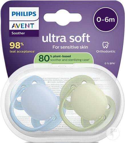 Philips Avent Schnuller +0m Soft Hellblau/Grün 2 Stück