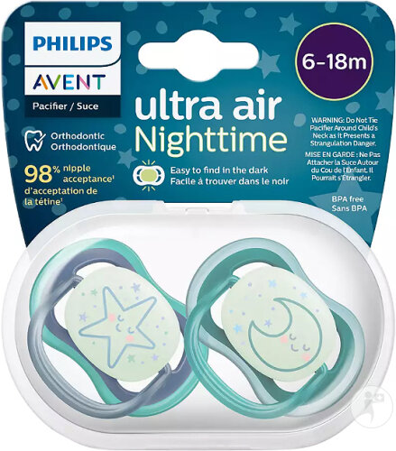 Philips Avent Schnuller +6 Monate Air Night Stern/Mond SCF376/13 2 Stück