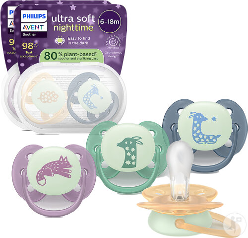 Philips Avent Schnuller +6m Soft Nacht Deco 4 Stück