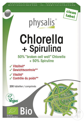 Physalis Chlorella + Spirulina Vitalität & Gewichtskontrolle Bio & Vegan 200 Tabletten
