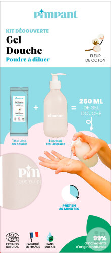 Pimpant Entdeckerset Duschgel Baumwollblüte Pulver Zum Verdünnen 25g + 1 Wiederbefüllbare Flasche