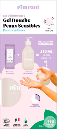 Pimpant Entdeckerset Duschgel Empfindliche Haut Pulver 25g + 1 Wiederbefüllbare Flasche