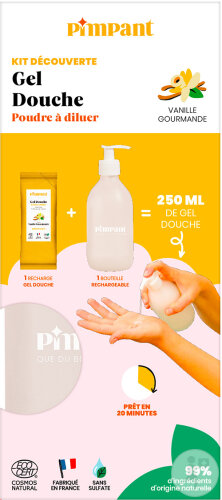 Pimpant Entdeckerset Duschgel Gourmand Vanille Pulver Zum Verdünnen 25g + 1 Wiederbefüllbare Flasche