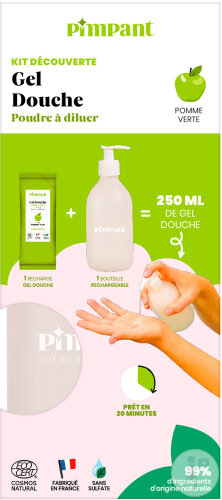 Pimpant Entdeckerset Duschgel Grüner Apfel Pulver Zum Verdünnen 25g + 1 Wiederbefüllbare Flasche