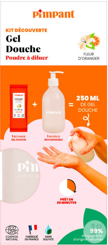 Pimpant Entdeckerset Duschgel Orangenblüte Pulver Zum Verdünnen 25g + 1 Wiederbefüllbare Flasche