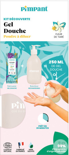 Pimpant Entdeckerset Duschgel Tiaré Pulver Zum Verdünnen 25g + 1 Wiederbefüllbare Flasche