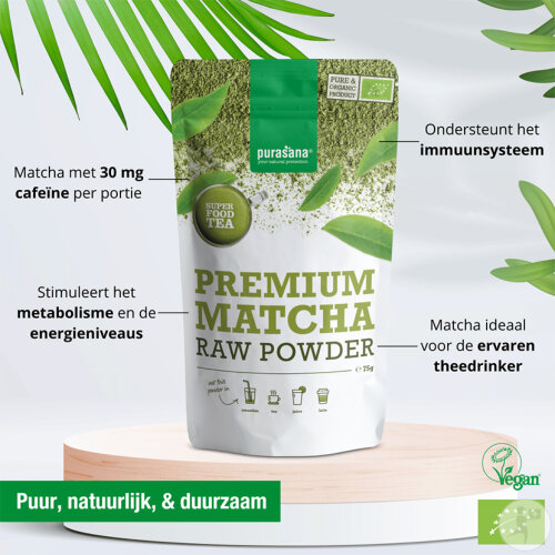 Purasana Super Food Tee Premium Matcha Pulver Bio Beutel 75g-3