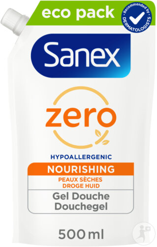 Sanex Zero% Essential Nourishing Duschgel Trockene Haut Nachfüllpackung 500ml