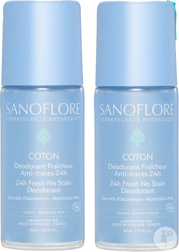 Sanoflore Deodorant 24H Baumwolle 24h Wirksamkeit Alle Hauttypen Roll-On 2x50ml