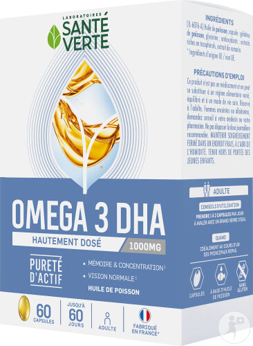 Santé Verte Omega 3 DHA Hoch Dosiert 1000mg 60 Kapseln