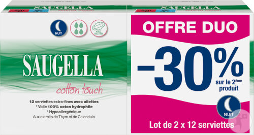 Saugella Cotton Touch Duo Hygienische Nachttücher 2x12 Stück