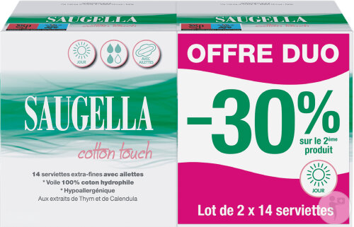 Saugella Cotton Touch Extradünne Damenbinden Mit Flügeln Tag 2x14 Stück