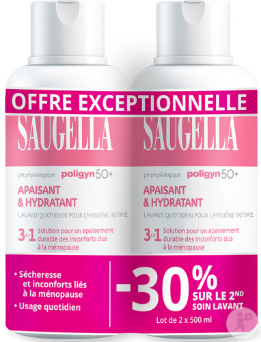 Saugella Poligyn 50+ Tägliche Intimwaschlotion Beruhigend Und Feuchtigkeitsspendend 2x500ml