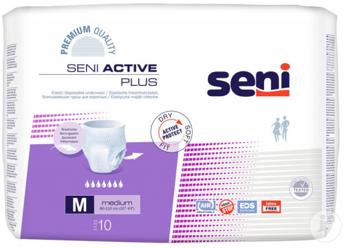Seni Active Plus Pants Einweghosen M Atmungsaktiv Hüftumfang 80-110cm 7 Tropfen 10 Stück